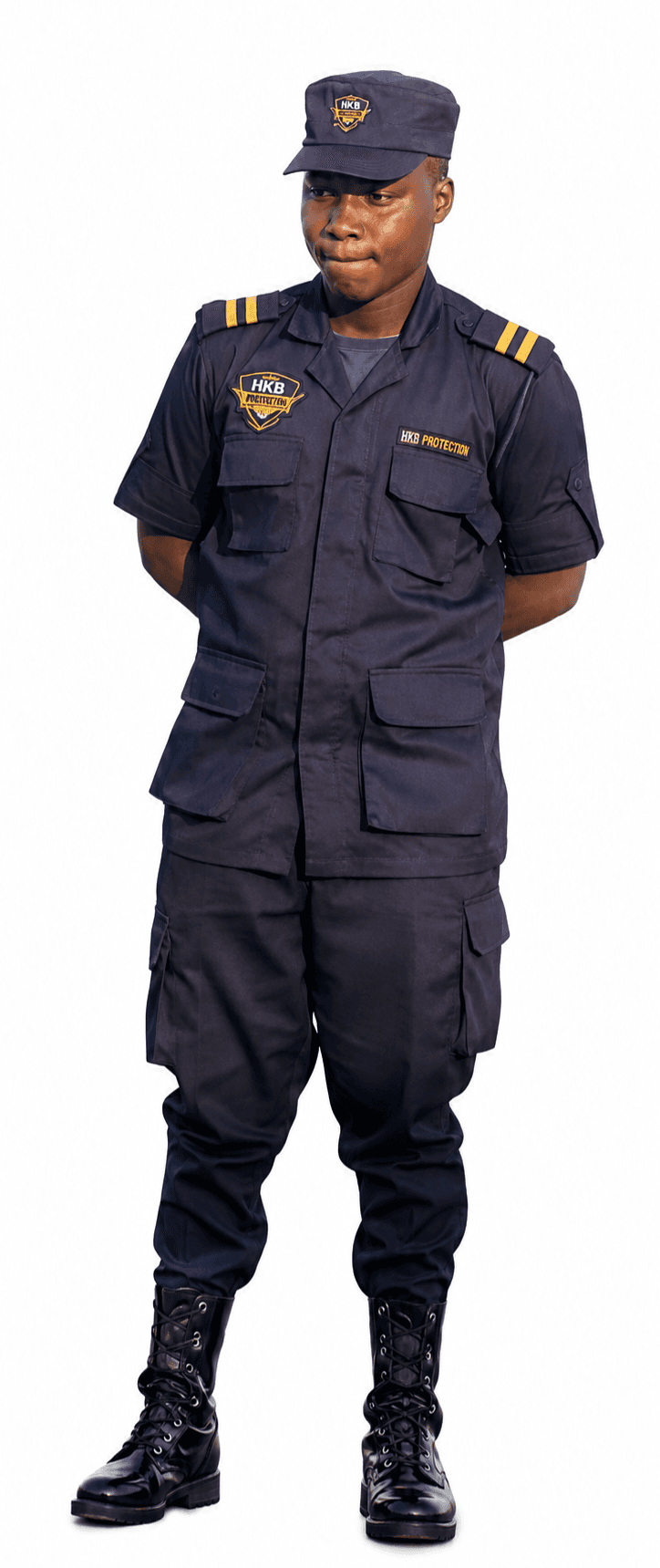 HKB security officer wearing the standard pressed uniform